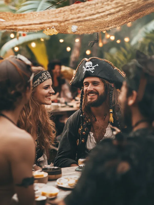Convives en costumes à une soirée à thème